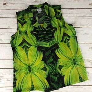 Worthington Sleevless Green & Black Floral Top